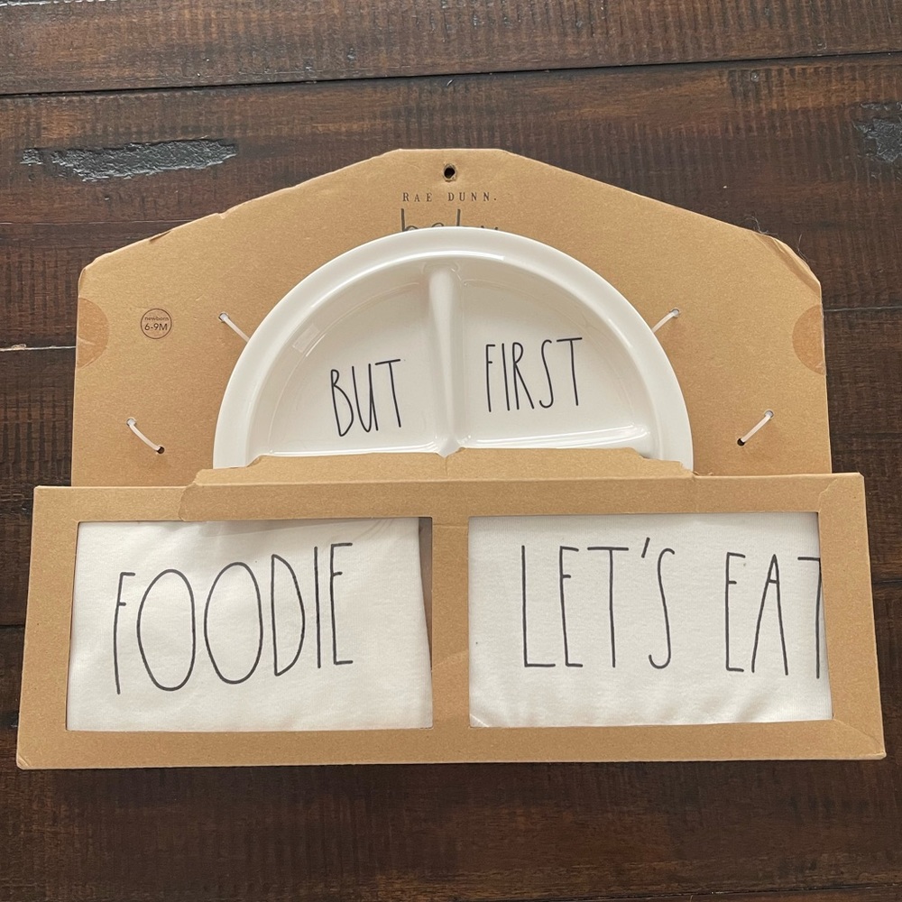 New Rae Dunn Baby Dining Set bodysuit bib plate